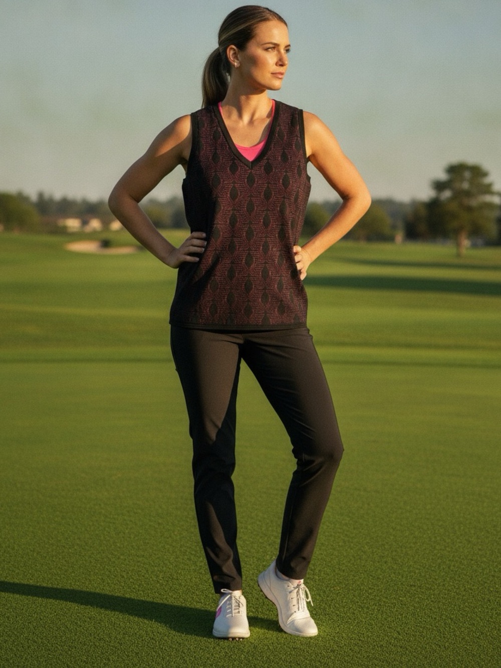 NWT PXG Shadow Jacquard Knit Vest Black and Pink Fitted Tank Top 
Size Large